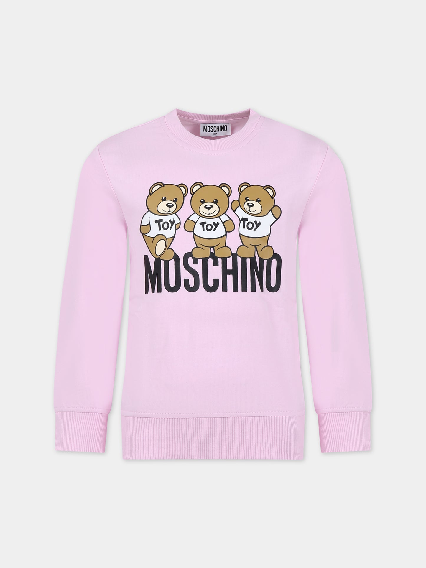 Felpa rosa per bambina con Teddy Bears e logo,Moschino Kids,HUF07R LCA40 51684