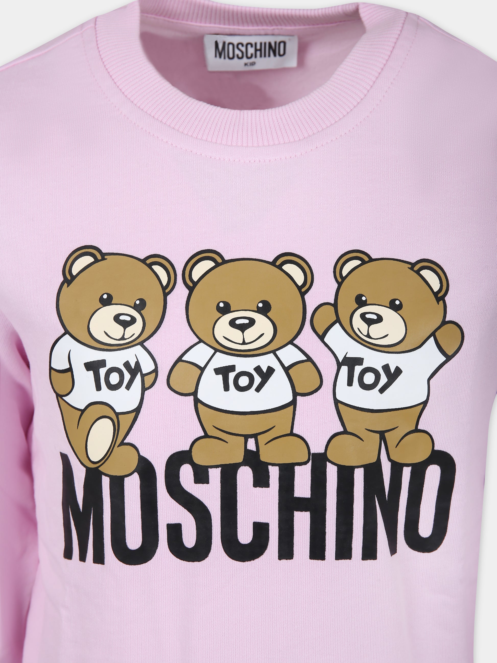 Felpa rosa per bambina con Teddy Bears e logo,Moschino Kids,HUF07R LCA40 51684