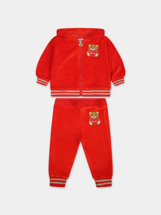 Completo rosso in ciniglia per neonata con Teddy Bear,Moschino Kids,MAK01V LGA07 50109