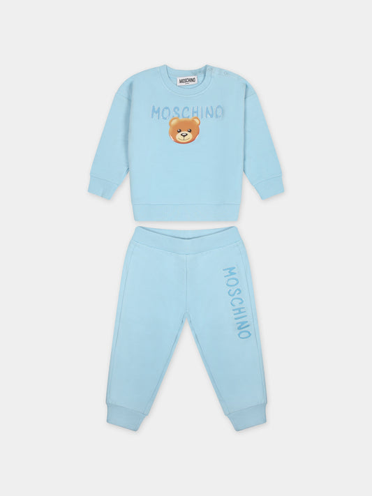 Completo celeste per neonata con teddy bear,Moschino Kids,MMK039 LDA17 40304