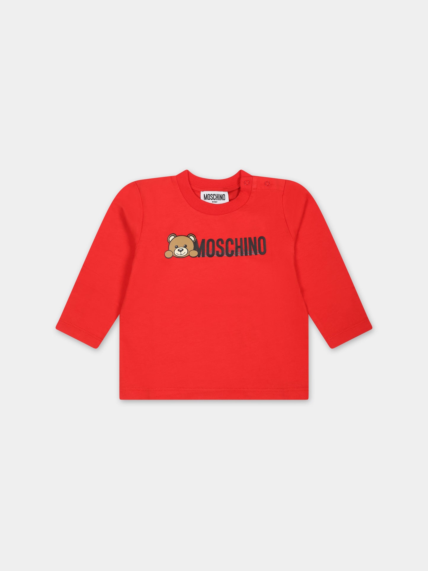 T-shirt rossa per neonati con Teddy Bear e logo,Moschino Kids,MTO00D LAA01 50109