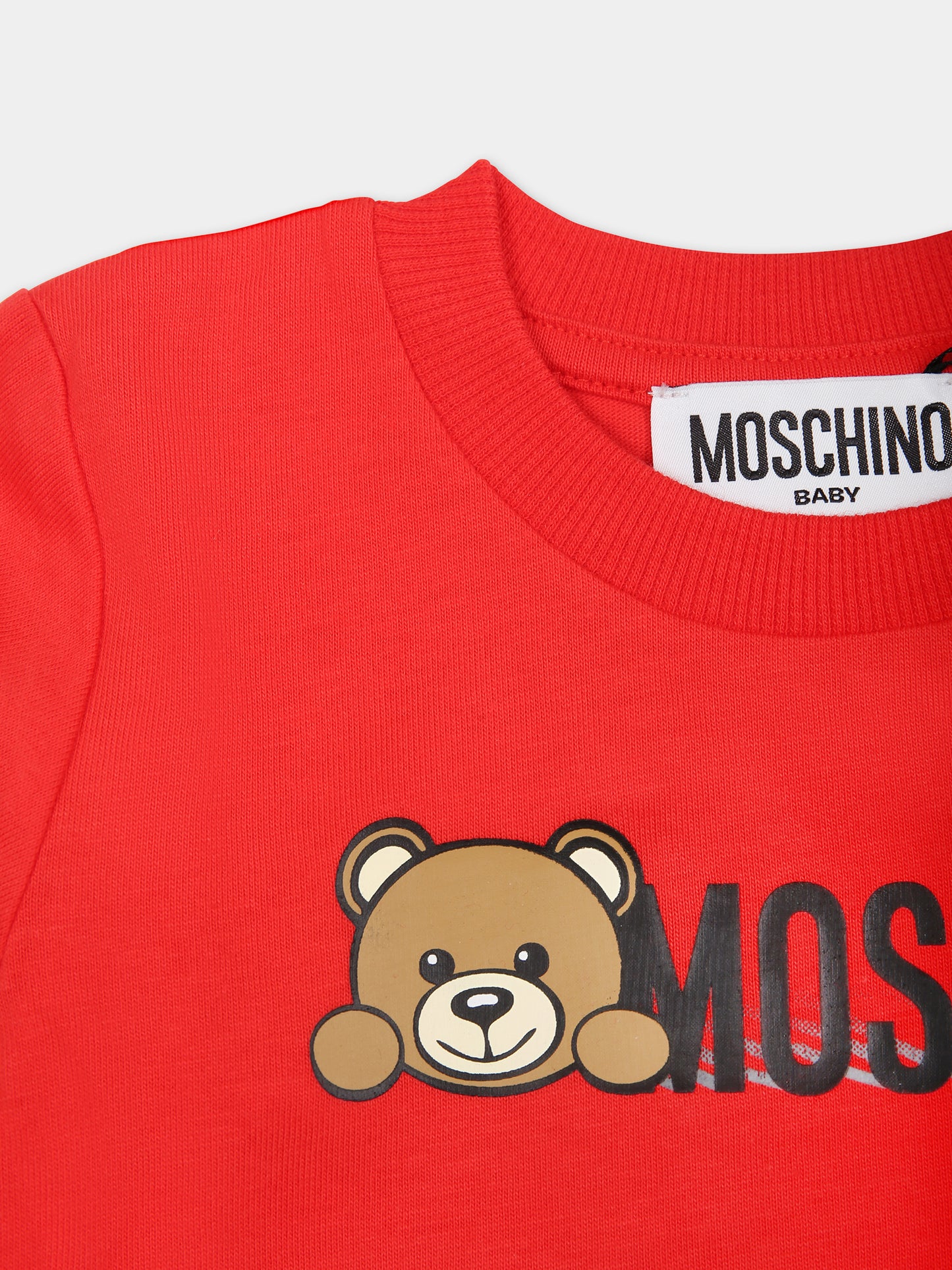 T-shirt rossa per neonati con Teddy Bear e logo,Moschino Kids,MTO00D LAA01 50109