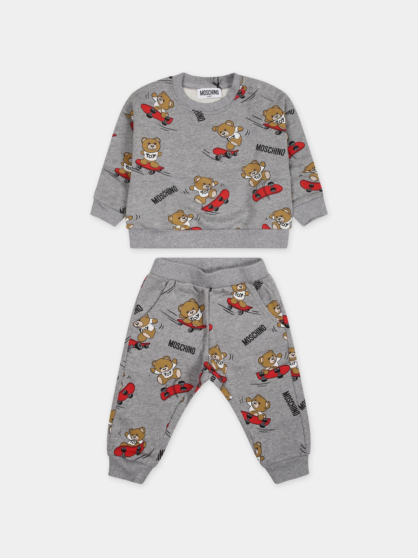 Completo grigio per neonato con Teddy Bear e skateboard,Moschino Kids,MUK04K LCB39 84418