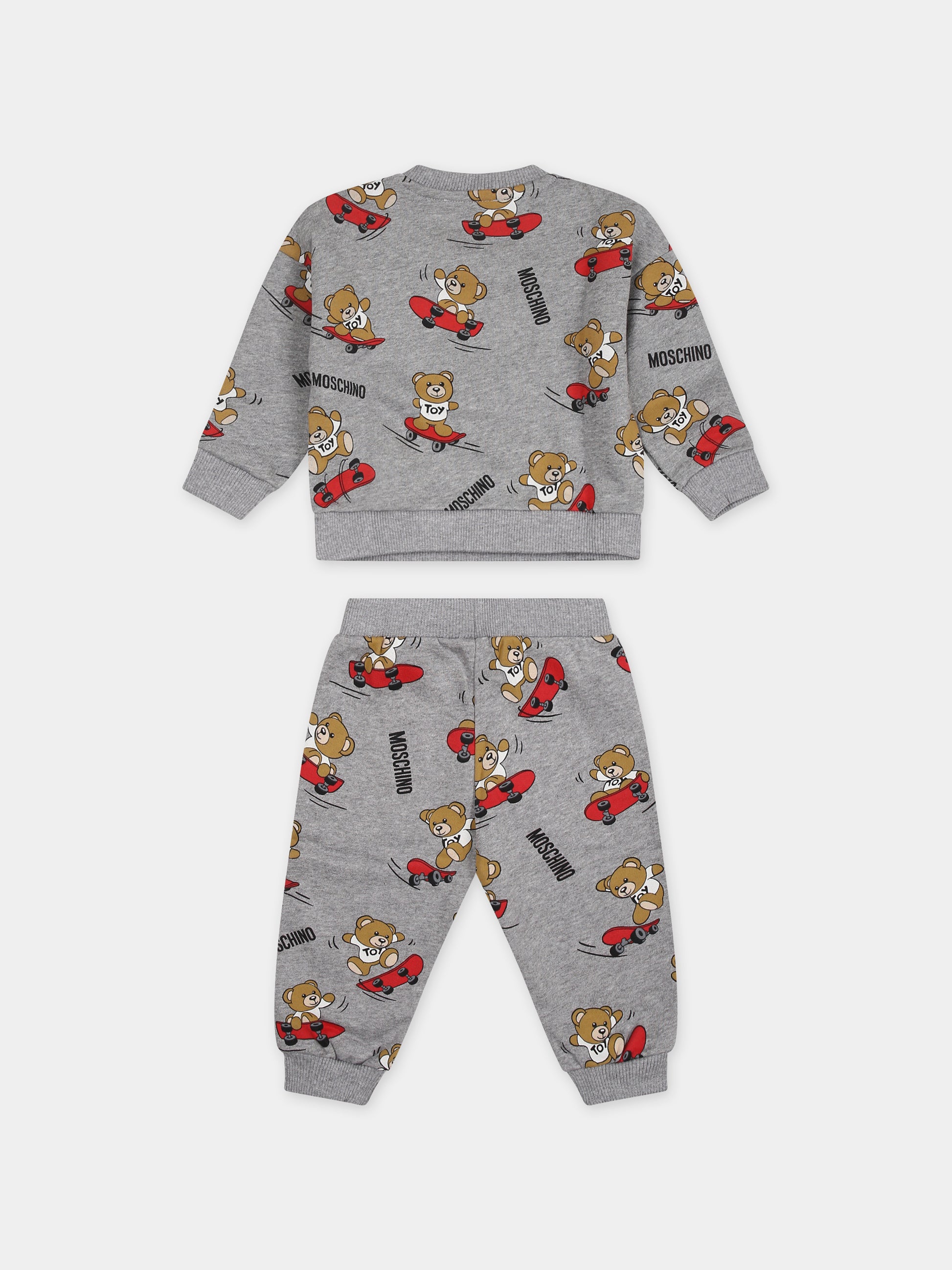 Completo grigio per neonato con Teddy Bear e skateboard,Moschino Kids,MUK04K LCB39 84418