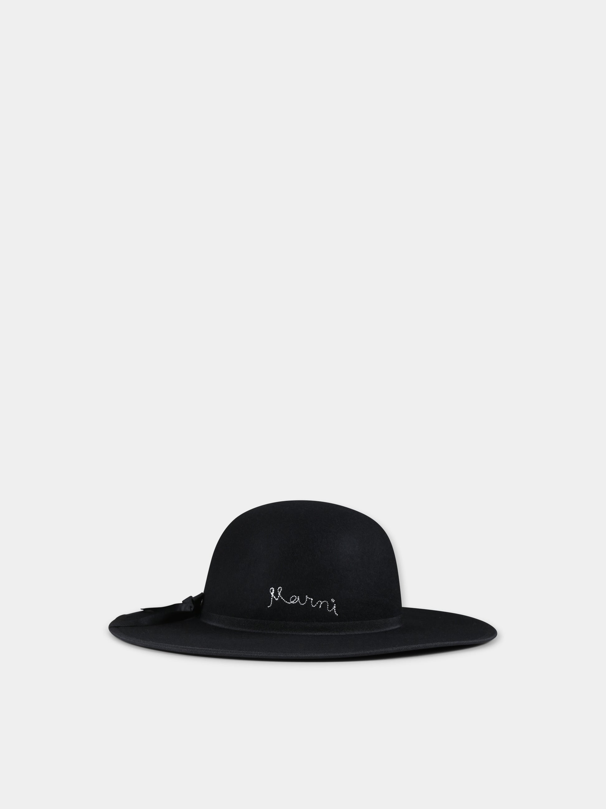 Cappello nero per bambina con logo,Marni Kids,M01236 M00TL MF22F 0M900