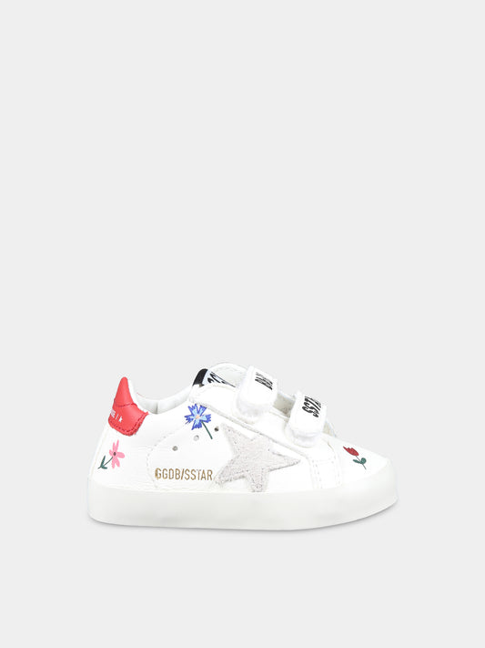 Sneakers Baby School bianche per neonata con stella e fiori,Golden Goose,GIF00166 F006233 10953