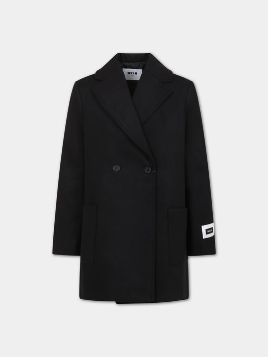 Cappotto nero per bambini con logo,Msgm Kids,F3MSJUCO180 110