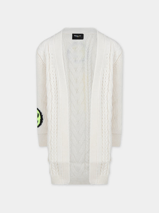 Cardigan avorio per bambina con logo e smile,Barrow,F3BKJGCA045 BW009