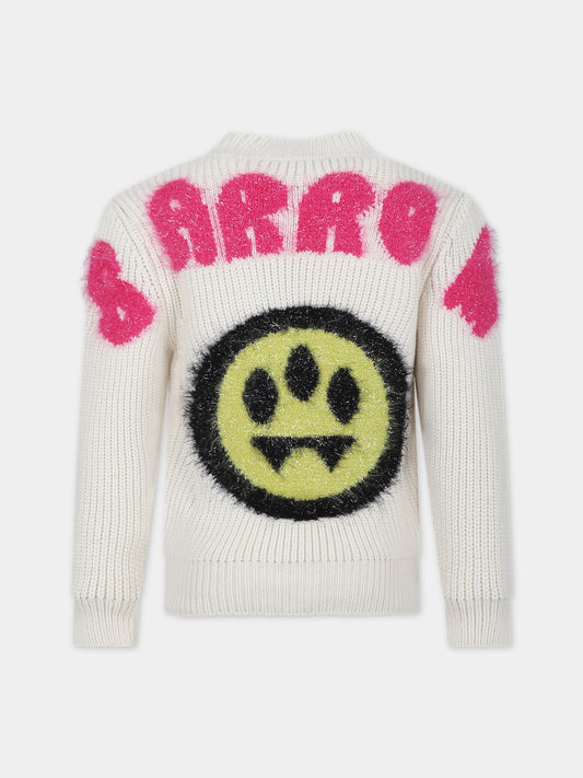 Maglione avorio per bambina con iconico smile e logo,Barrow,F3BKJGJP059 BW009