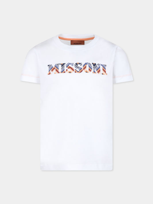 T-shirt bianca per bambino con logo,Missoni,MV8P11 Z0082 100