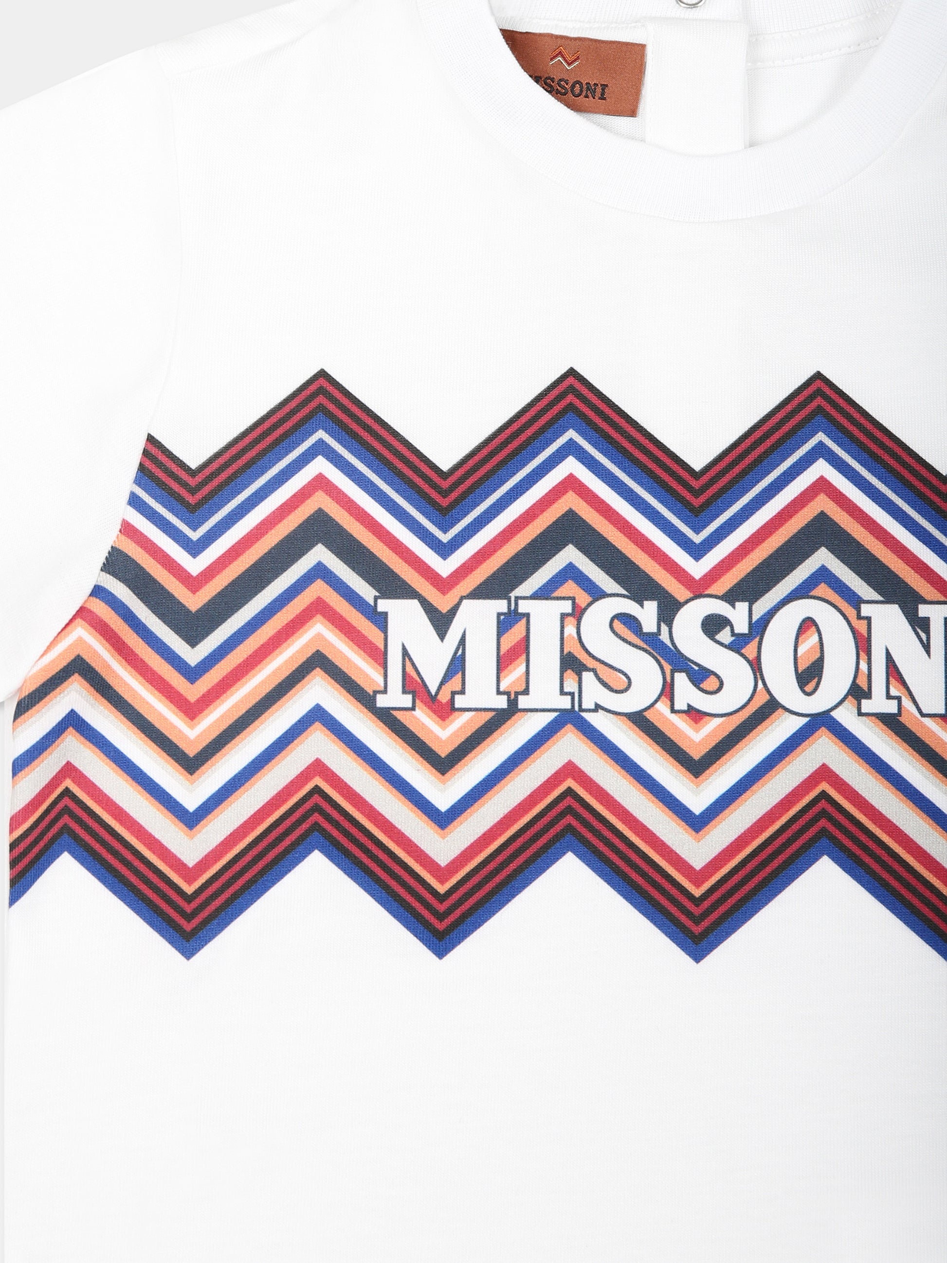 T-shirt bianca per neonato con motivo chevron e logo,Missoni,MV8521 J0177 101MC