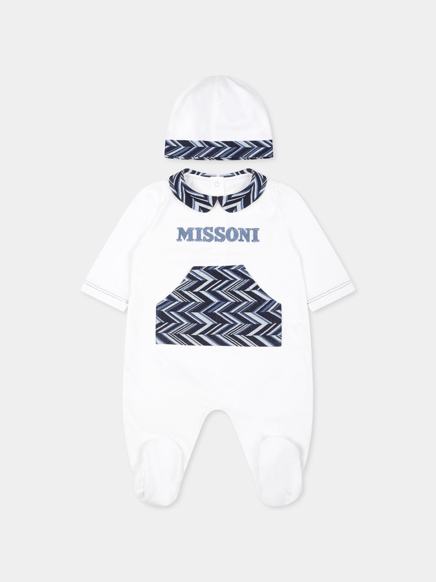 Set tutina bianco per neonato con motivo chevron,Missoni,MVB530 J0177 100BL