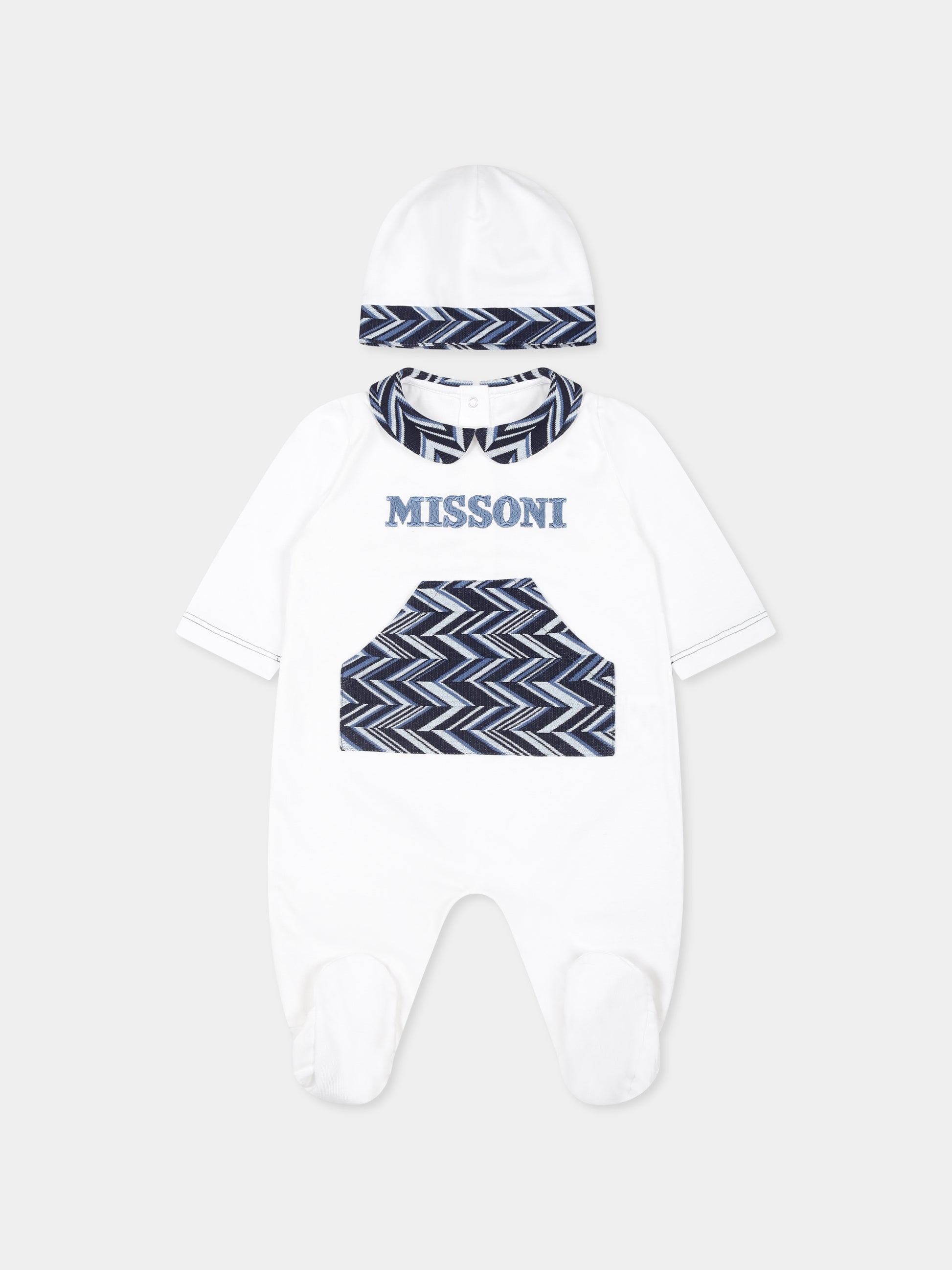 Set tutina bianco per neonato con motivo chevron,Missoni,MVB530 J0177 100BL