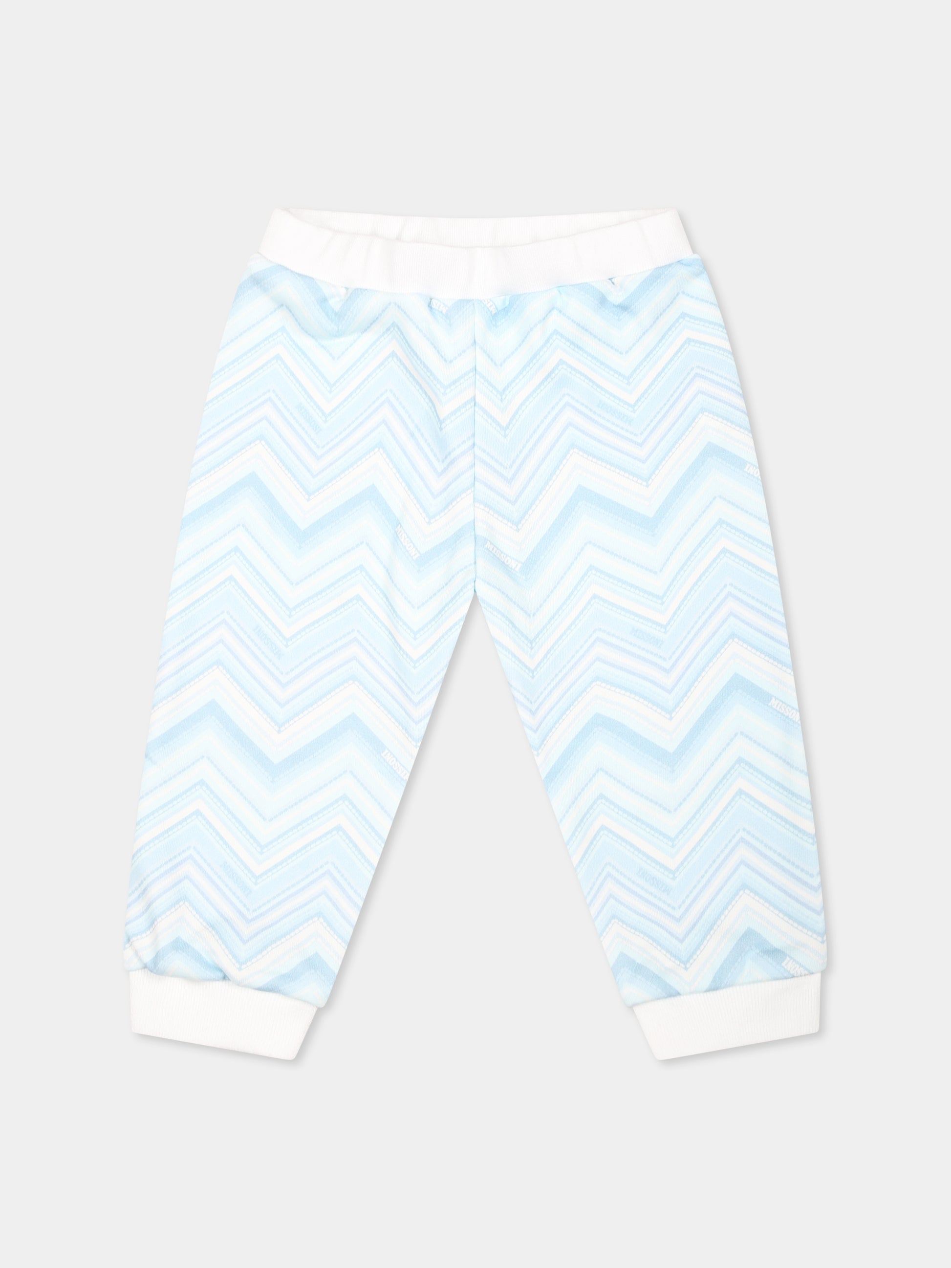 Pantaloni celesti per neonato con motivo chevron,Missoni,MV6540 F0186 100CE