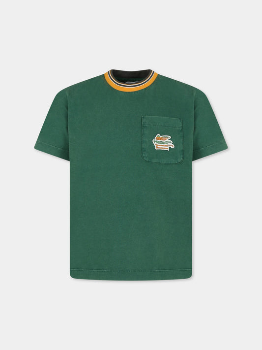 T-shirt verde per bambino con logo,Etro,GV8P31 Z2377 700