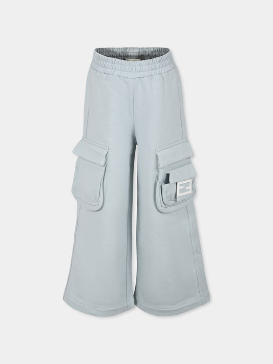Pantaloni celesti per bambini con FF,Fendi Kids,JFF302 5V0 F08S8