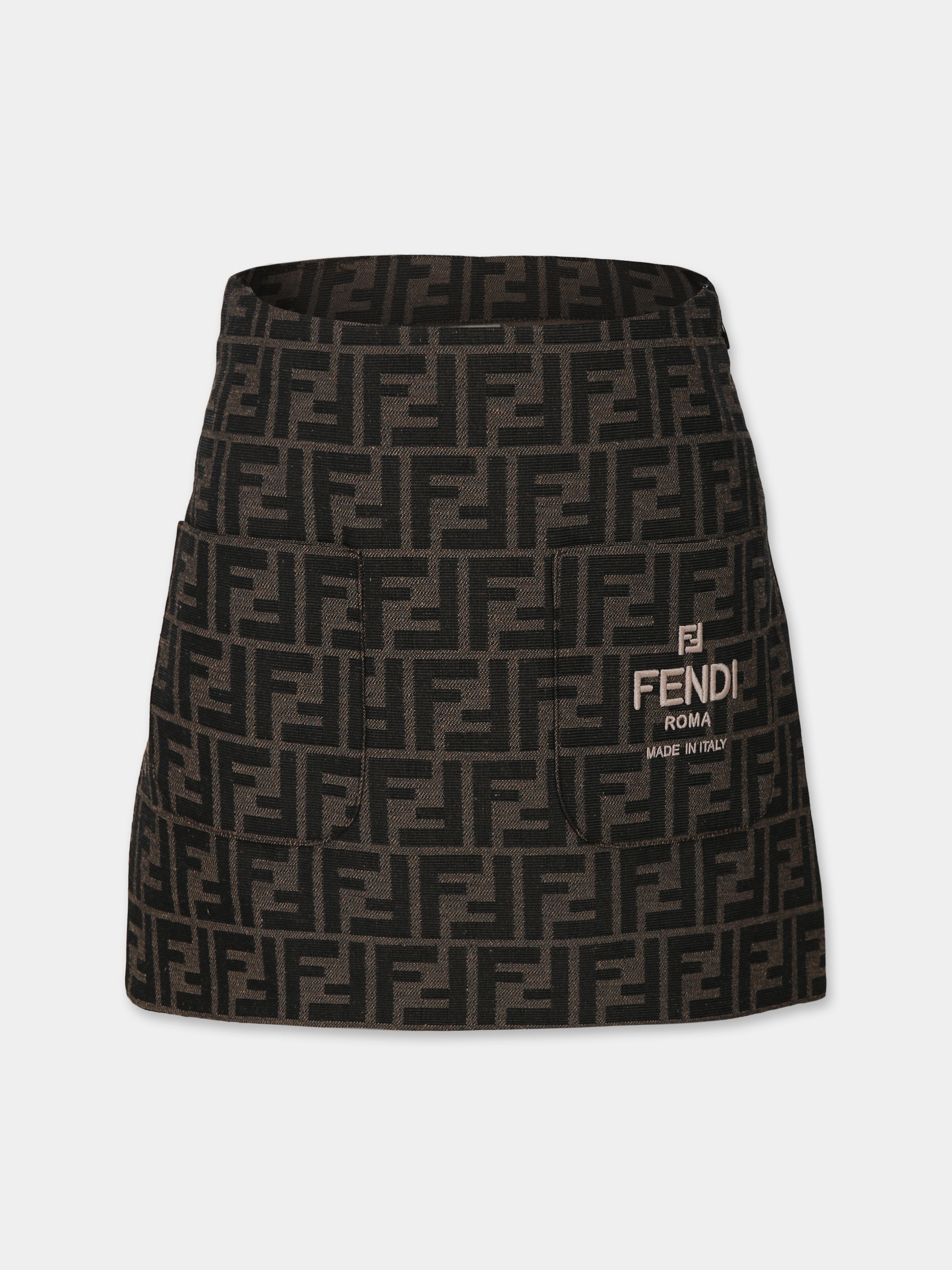 Gonna marrone per bambina con motivo FF,Fendi Kids,JFE151 AQTK F15B6