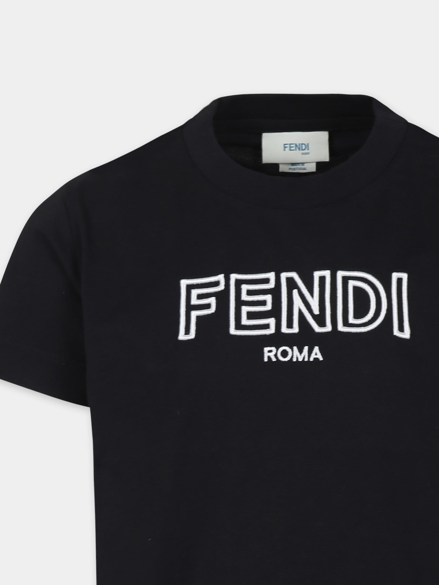 T-shirt nera per bambini con logo Fendi,Fendi Kids,JUI159 7AJ F0RWK