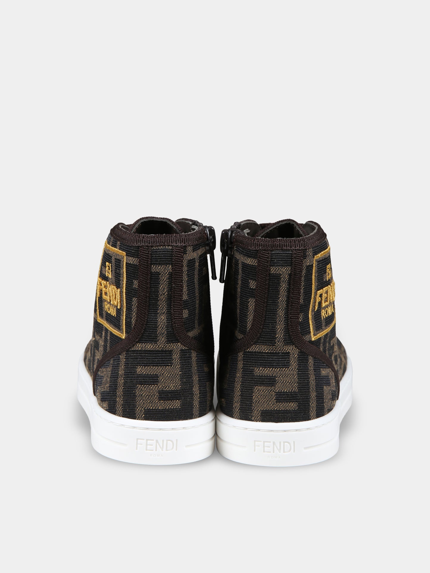 Sneakers marroni per bambini con iconiche FF,Fendi Kids,JMR473 AJZE F1NJK