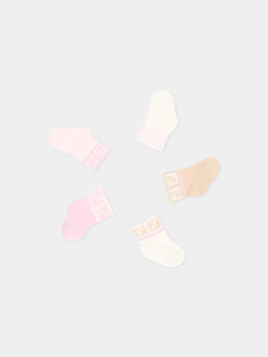 Multicolor socks set for baby girl with double F