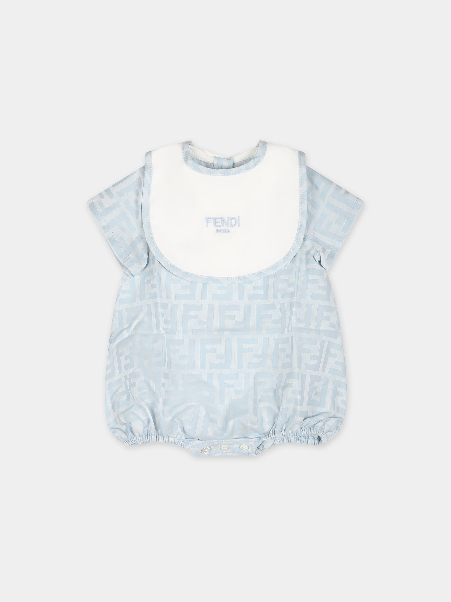 Set pagliaccetto celeste per neonato con doppia F,Fendi Kids,BUL074 ARSY F19J4