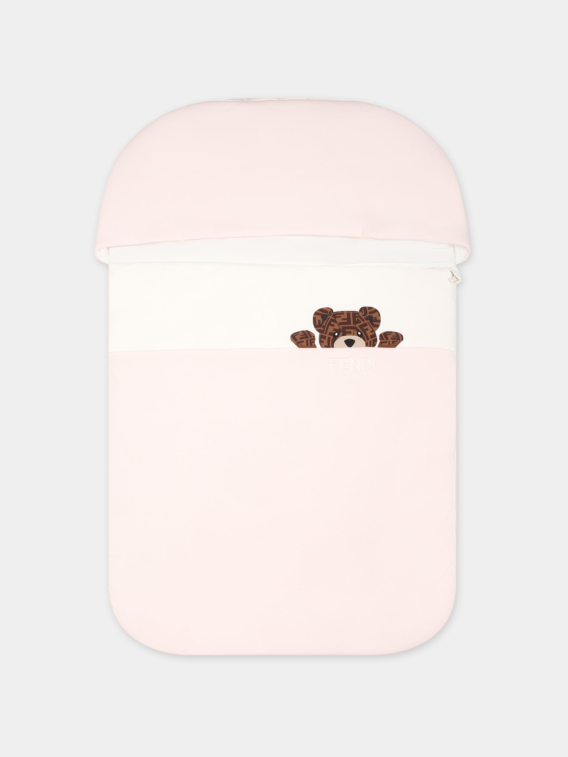 Sacco nanna rosa per neonata con orsetto e logo Fendi,Fendi Kids,BUJ281 ST8 F0C11