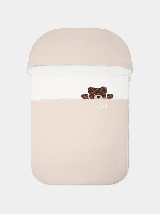 Sacco nanna beige per neonati con orsetto e logo Fendi,Fendi Kids,BUJ281 ST8 F19J5