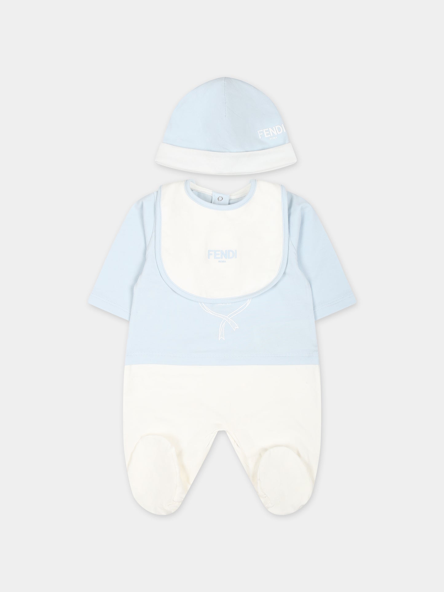 Set tutina celeste per neonato con stemma Fendi,Fendi Kids,BUK120 ST8 F19J4