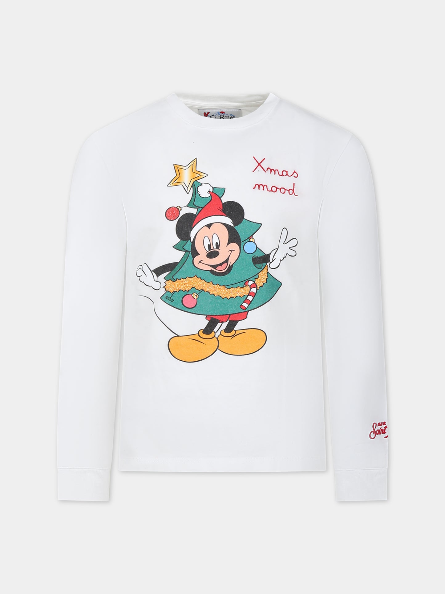 T-shirt bianca per neonati con Topolino,Mc2 Saint Barth,BOYLEN EMB MICKEY SANTA XMAS