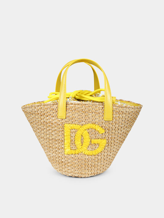 Borsa beige per bambina con logo DG e stampa maiolica,Dolce & Gabbana Kids,EB0249 AB018 HG3OB