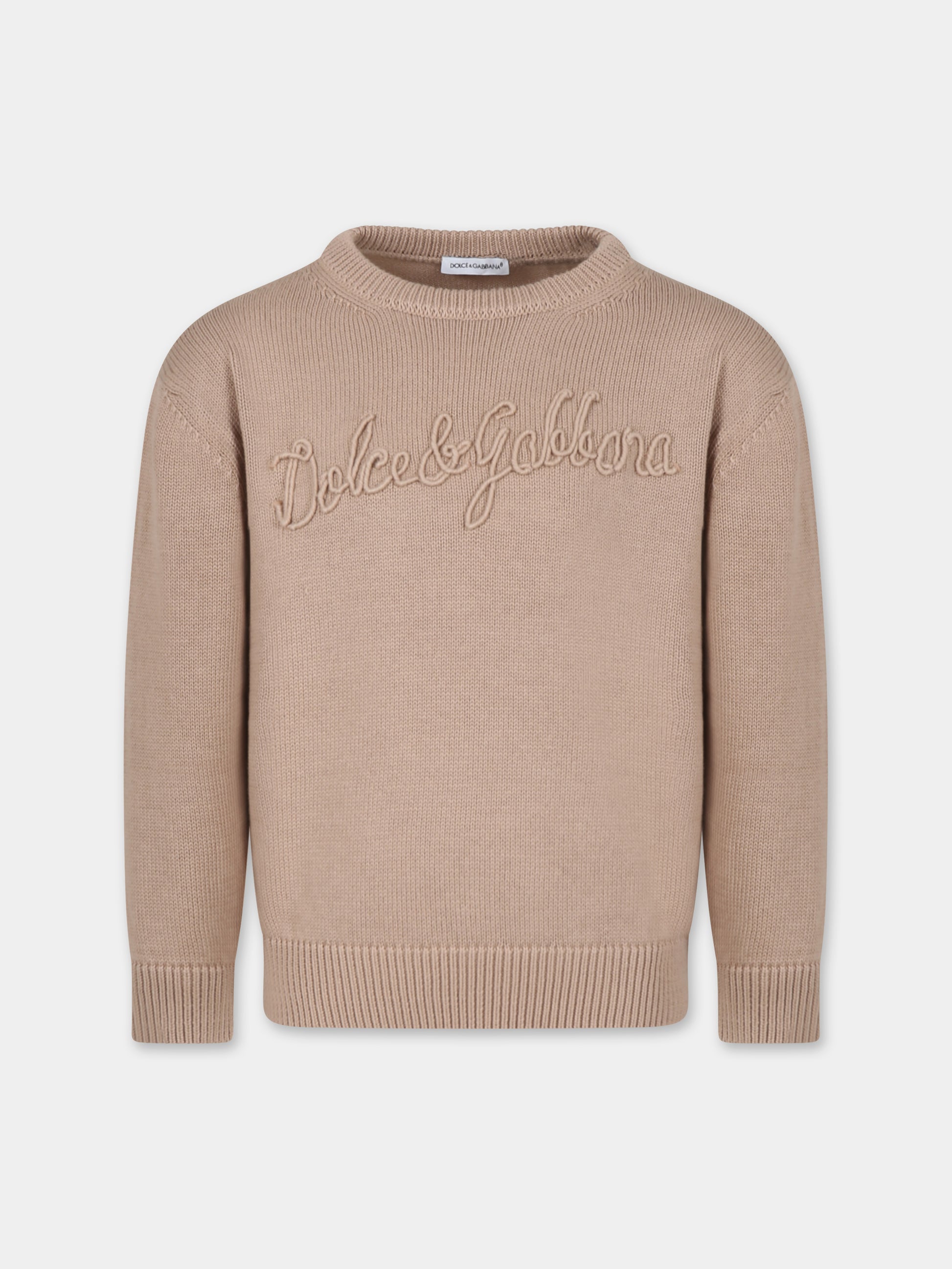 Maglione beige per bambino con logo,Dolce & Gabbana Kids,L4KWE2 JBCE0 M0208