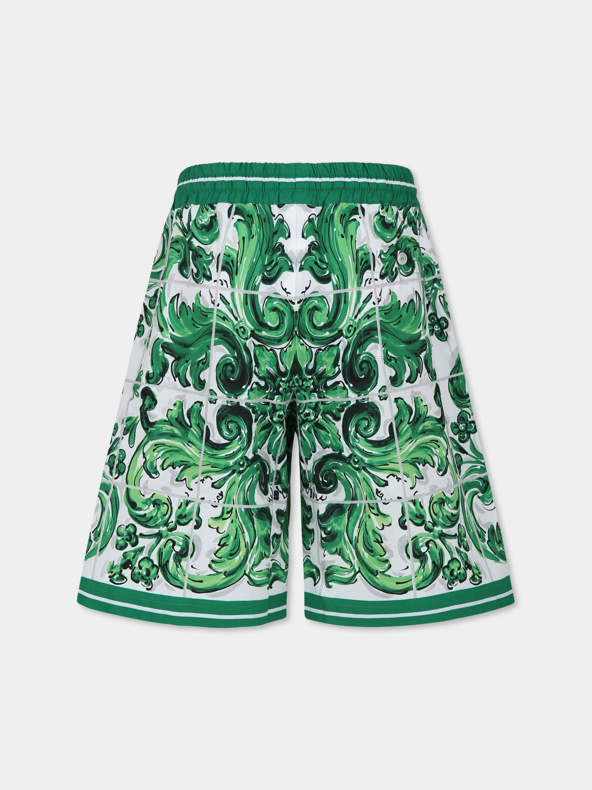 Shorts verdi per bambino con logo e stampa maiolica verde,Dolce & Gabbana Kids,L43Q47 FI5JO H65DQ