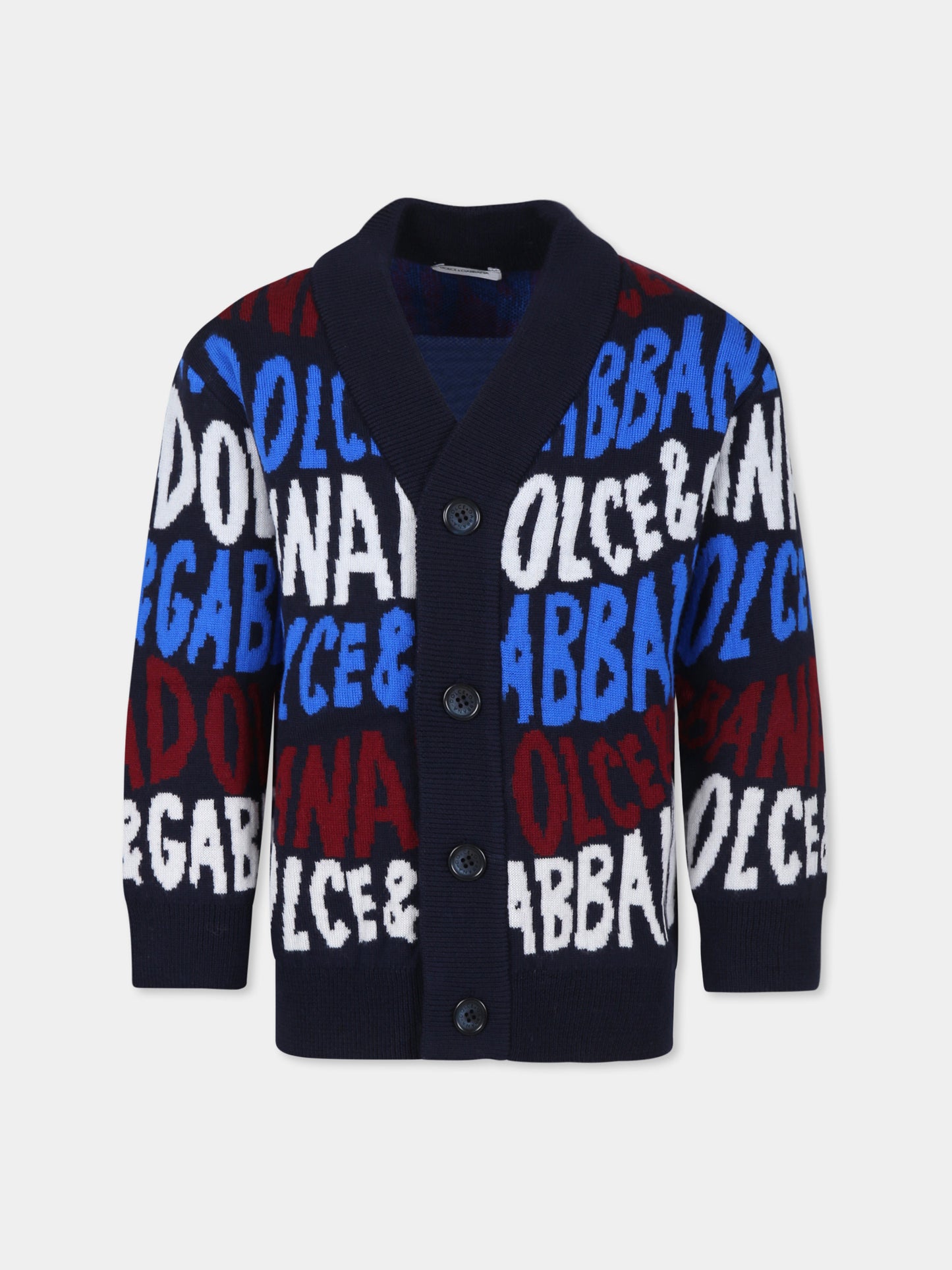 Cardigan blu per bambino con logo,Dolce & Gabbana Kids,L4KWE3 JCVV3 S9000