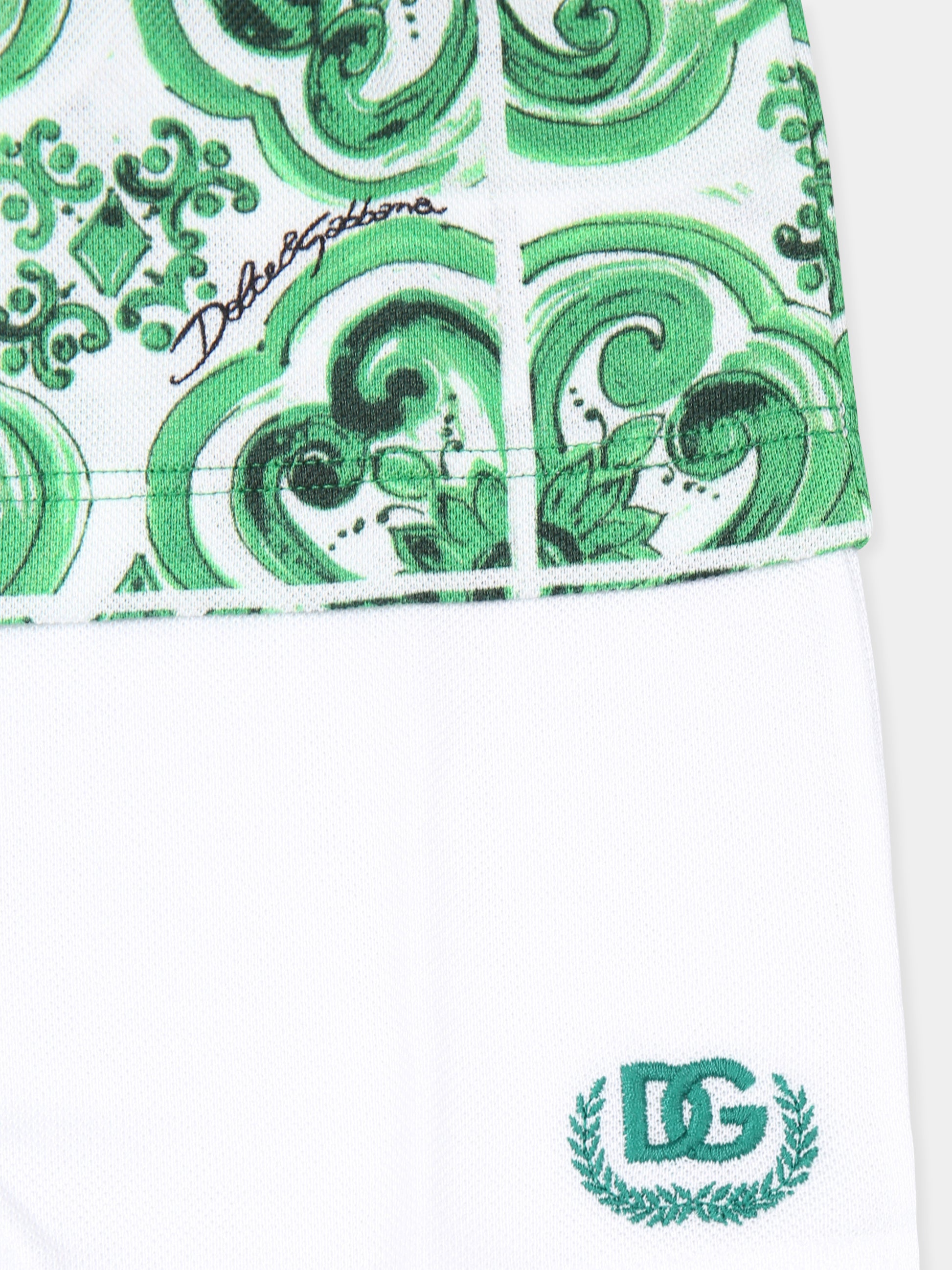 Pagliaccetto verde per neonato con stampa maiolica verde e logo,Dolce & Gabbana Kids,L1JO7A G7NVD S9000