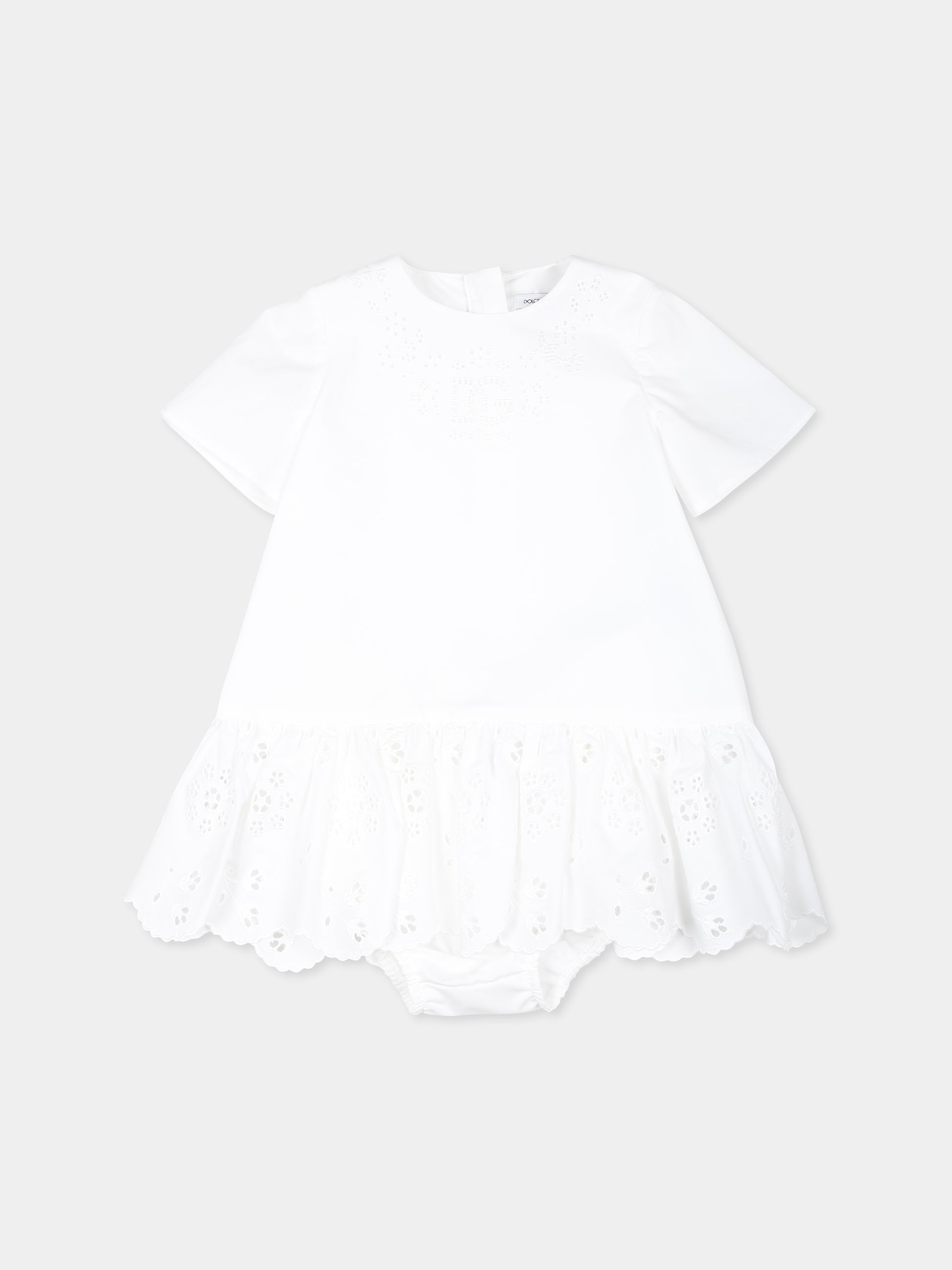 Vestito bianco per neonata con logo DG e fiori,Dolce & Gabbana Kids,L23DY3 G7NXW W0800