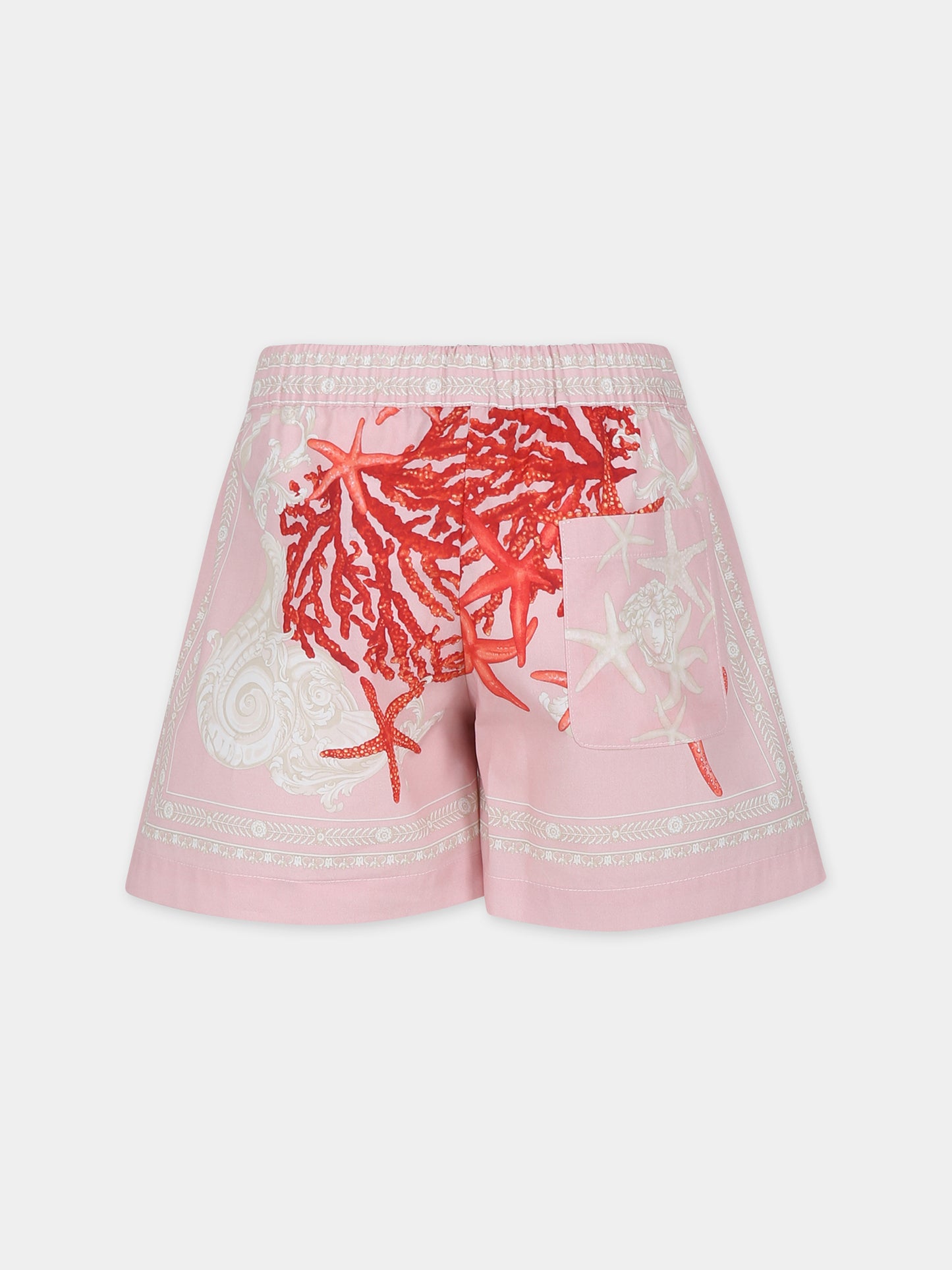 Shorts rosa per bambina con stampa Barocco Sea,Versace,1015185 1A11424 5PA90