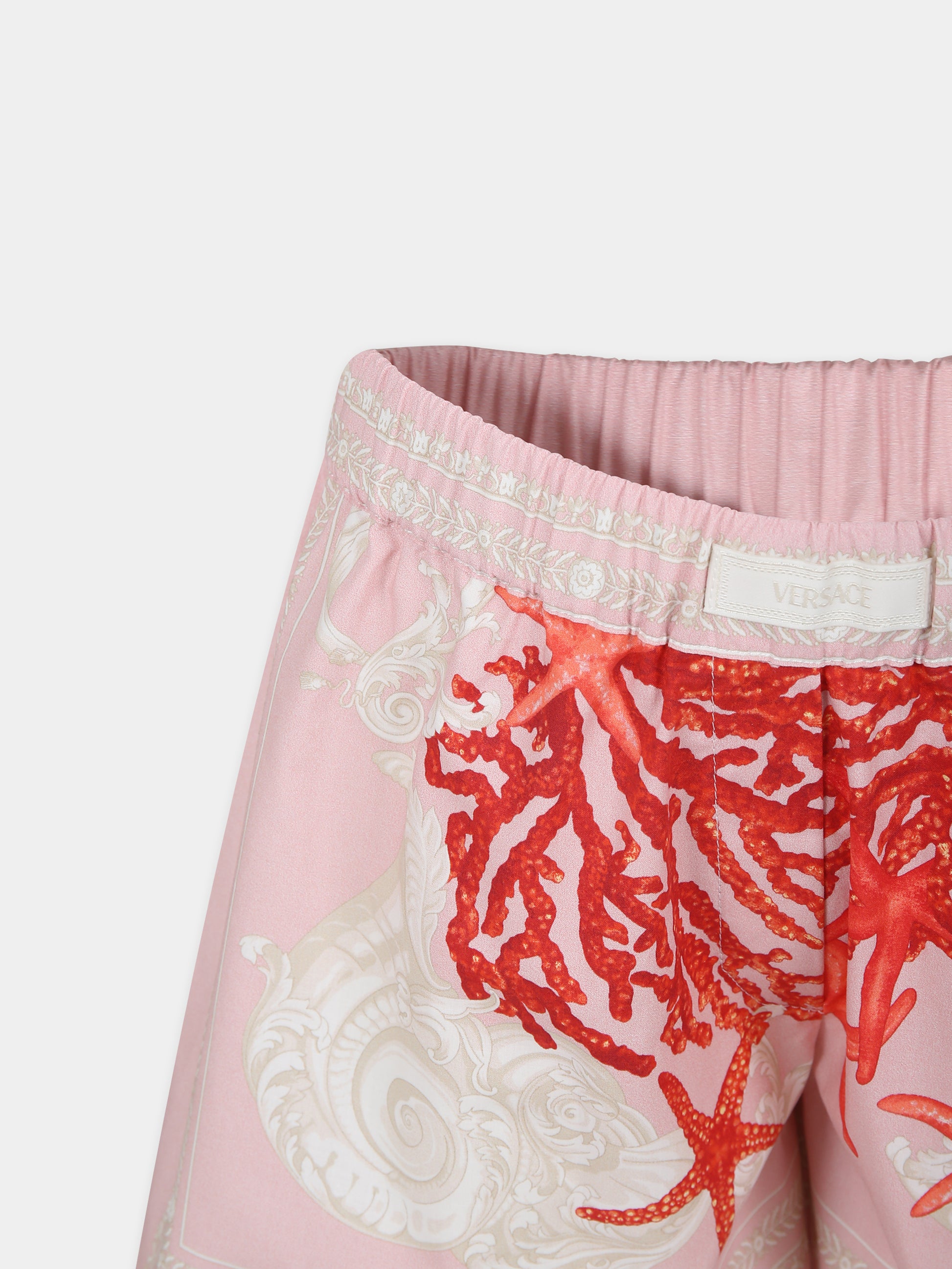 Shorts rosa per bambina con stampa Barocco Sea,Versace,1015185 1A11424 5PA90