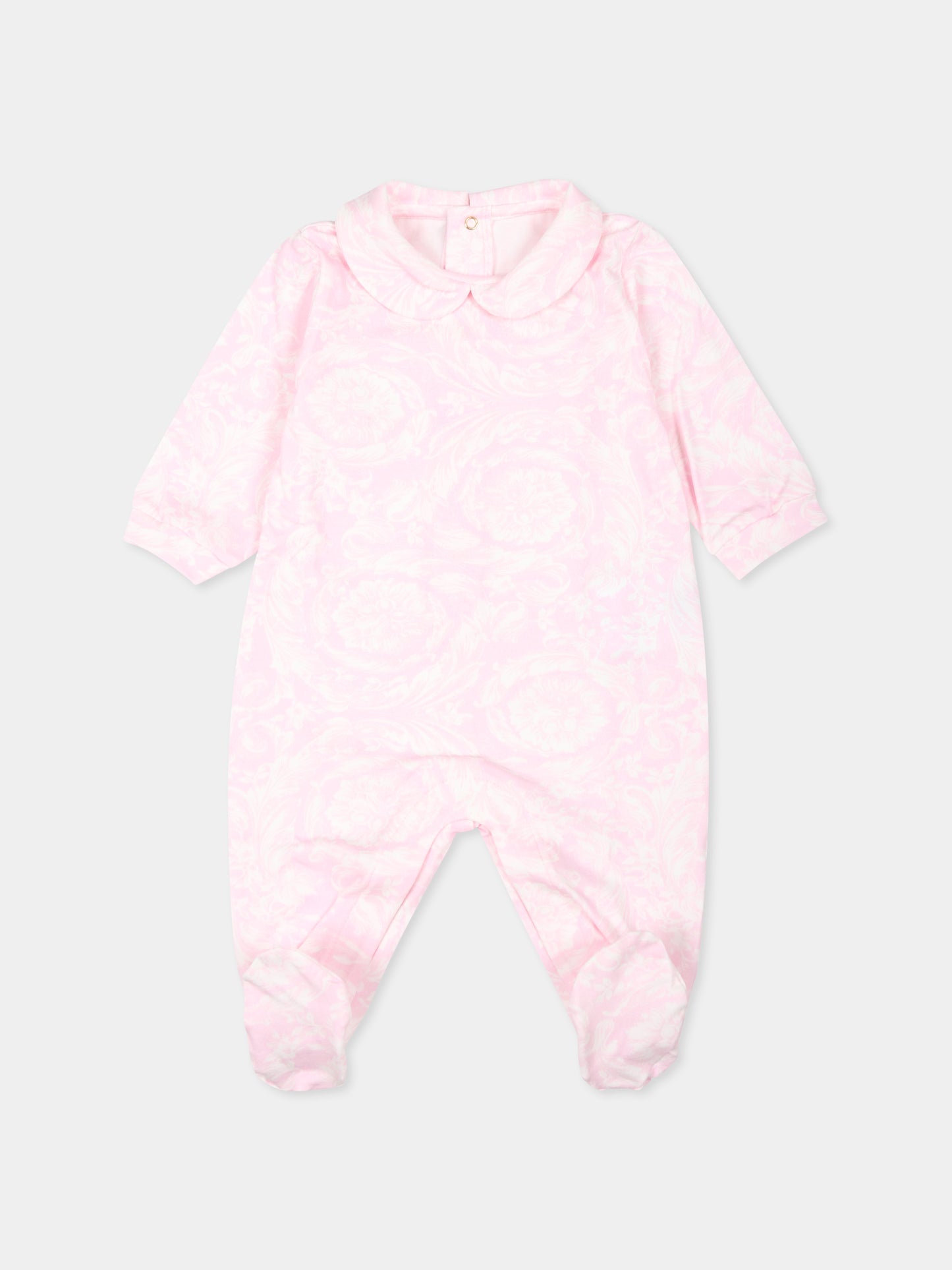 Set tutina rosa per neonata con stampa Barocco,Versace,1000317 1A09533 5P180