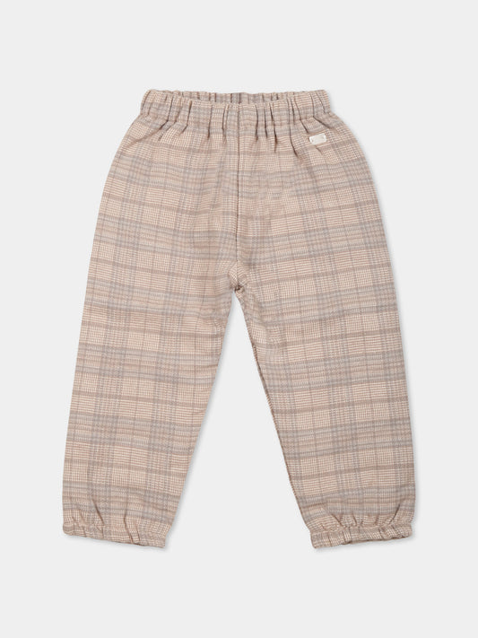 Beige trousers for baby boy with logo