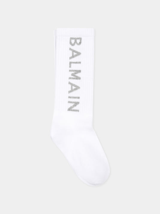 Calze bianche per bambini con logo,Balmain Kids,BV0P30 Z0553 100GR