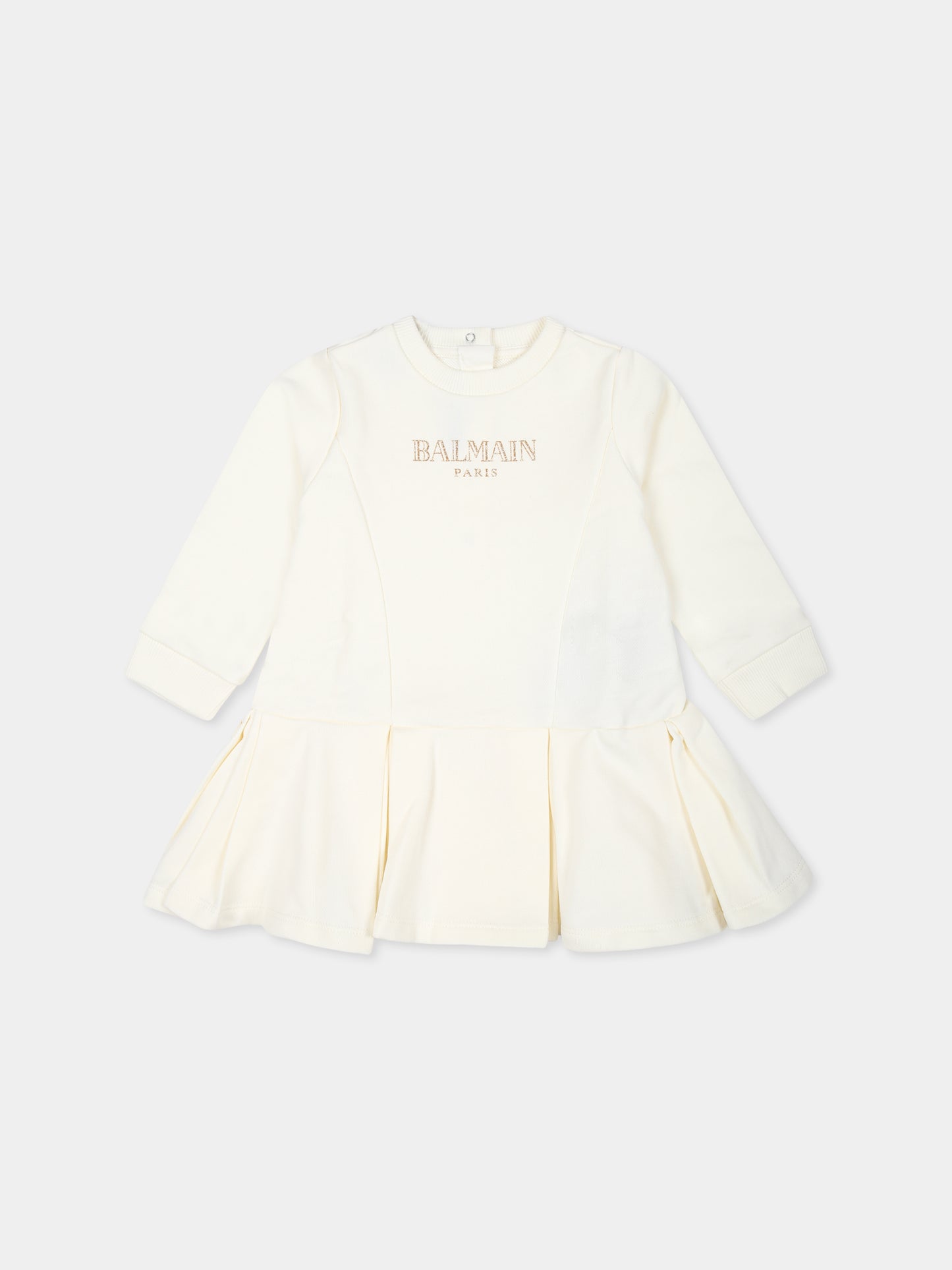 Vestito avorio per neonata con logo,Balmain Kids,BV1090 Z0081 102OR