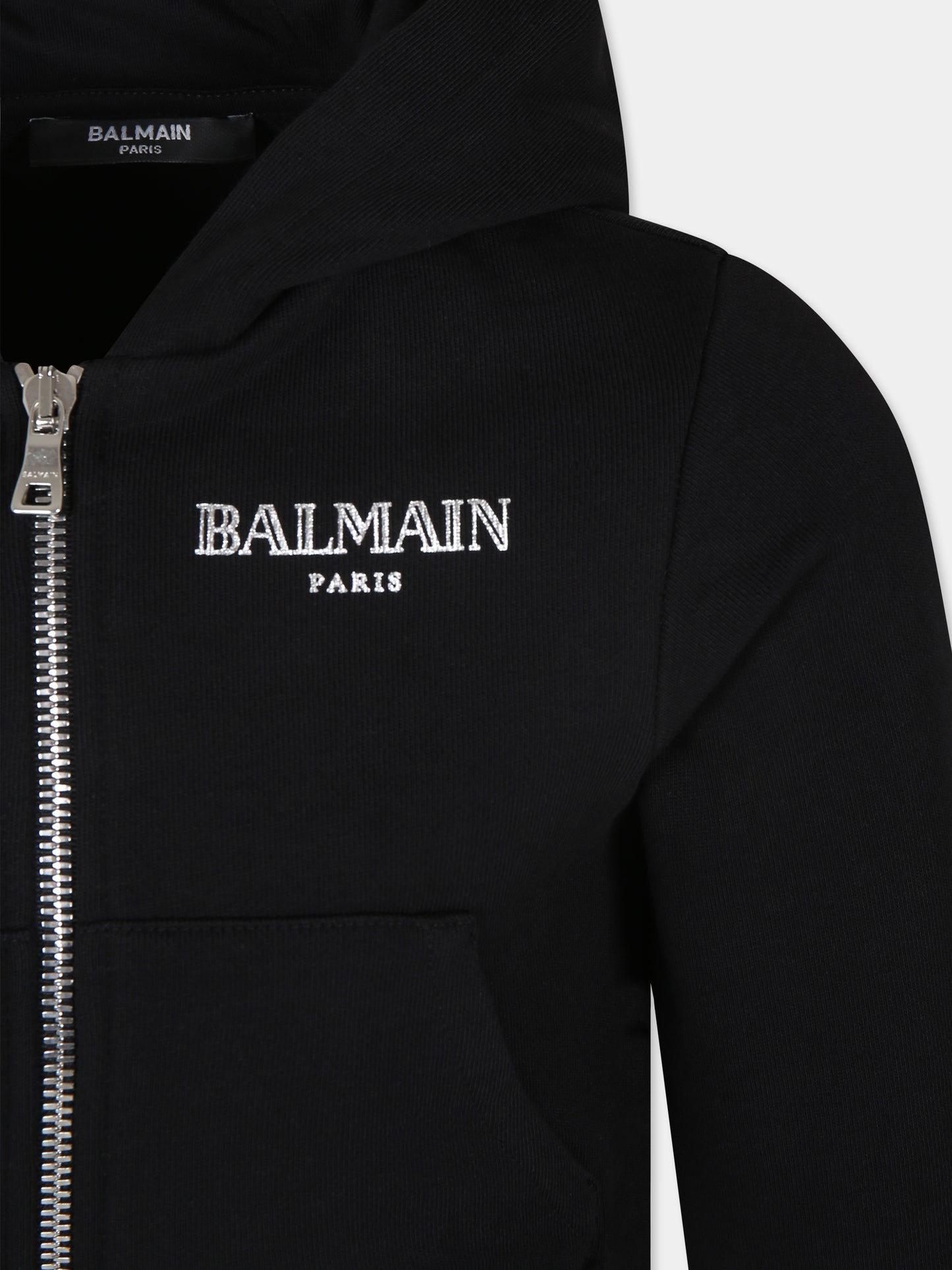 Felpa crop nera per bambina con logo argento,Balmain Kids,BV4A60 Z1753 930AG