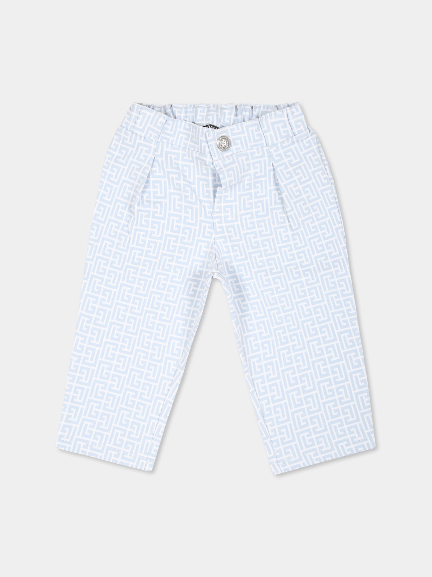 Pantaloni celeste per neonato con motivo geometrico,Balmain Kids,BV6540 Z2411 100CE