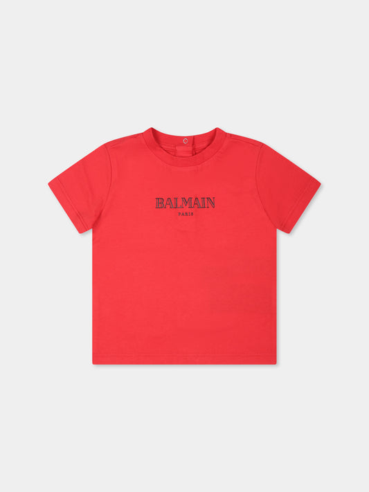 T-shirt rossa per neonati con logo,Balmain Kids,BV8581 Z1751 414NE