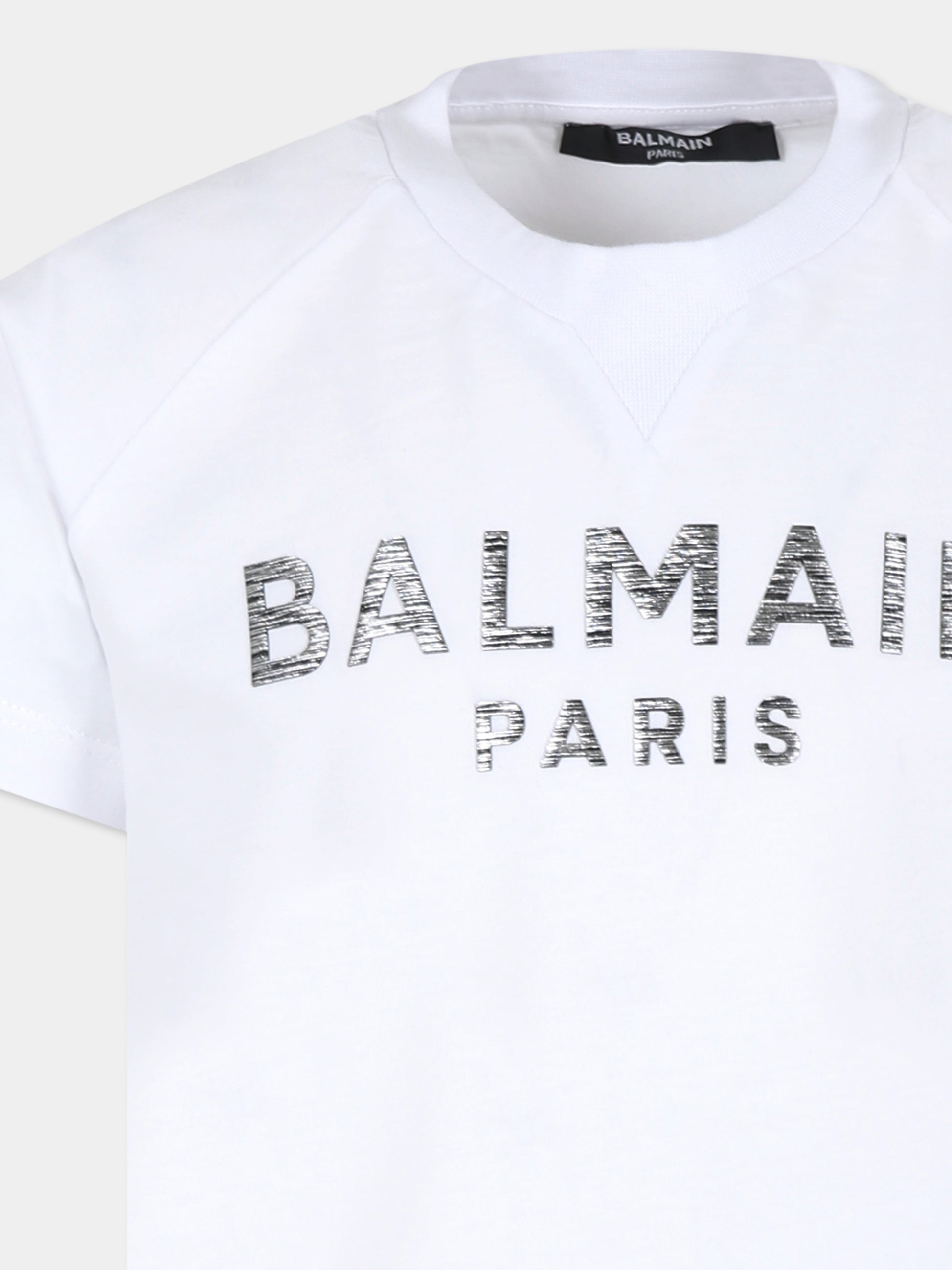 T-shirt bianca per bambini con logo,Balmain Kids,BV8P11 Z0057 100AG