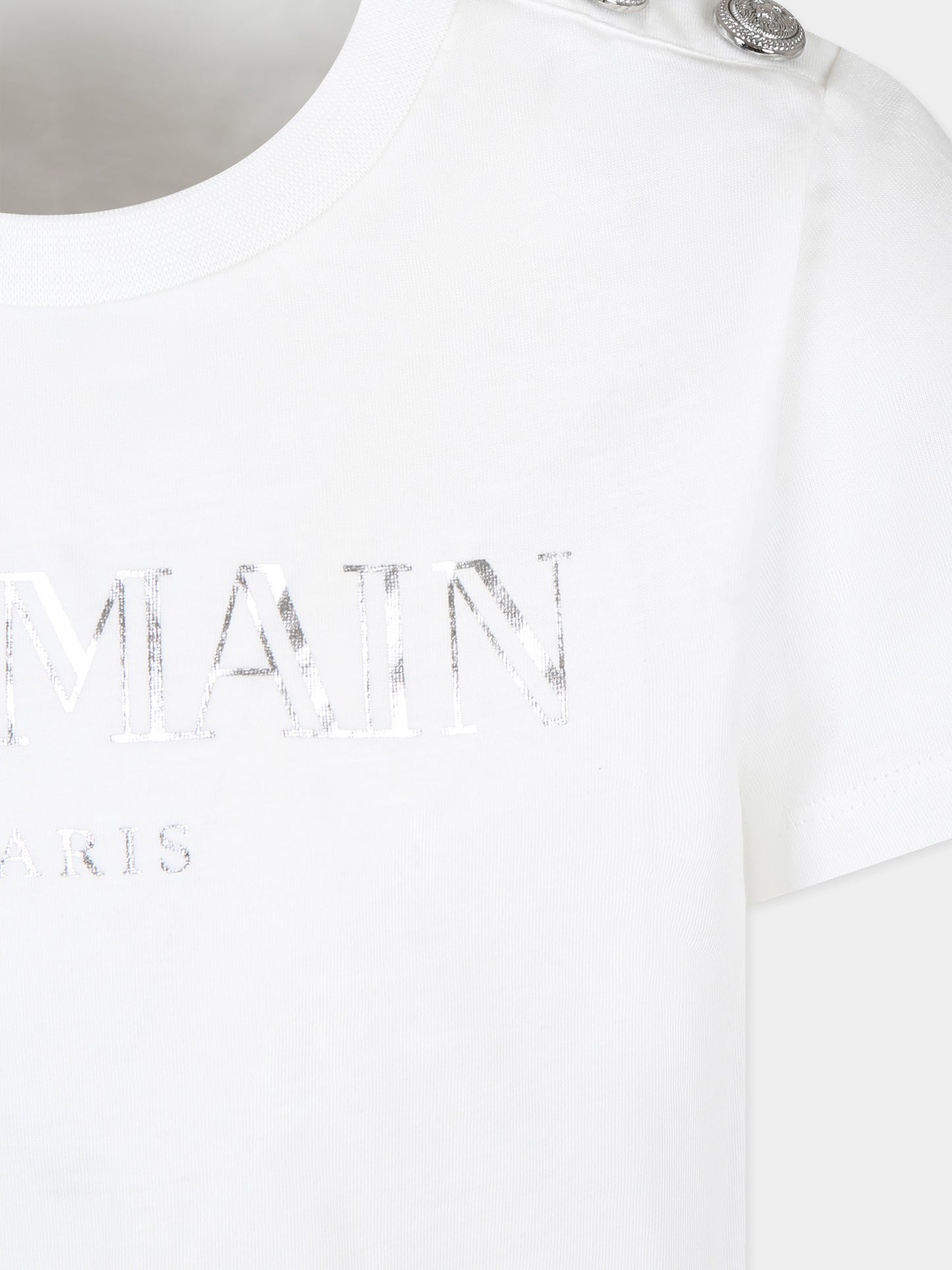 T-shirt avorio per bambina con logo argento,Balmain Kids,BV8Q21 Z0116 102AG