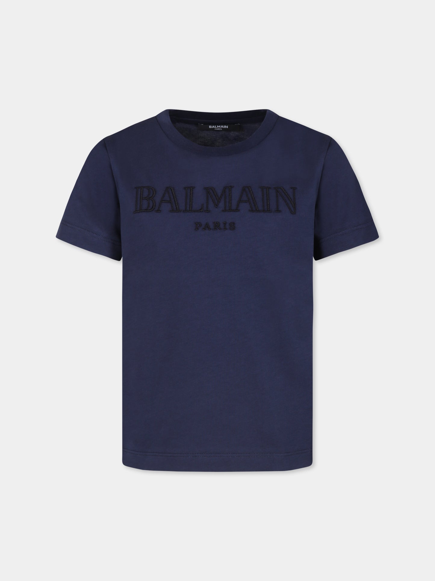 T-shirt blu per bambini con logo,Balmain Kids,BV8R51 Z0082 649NE