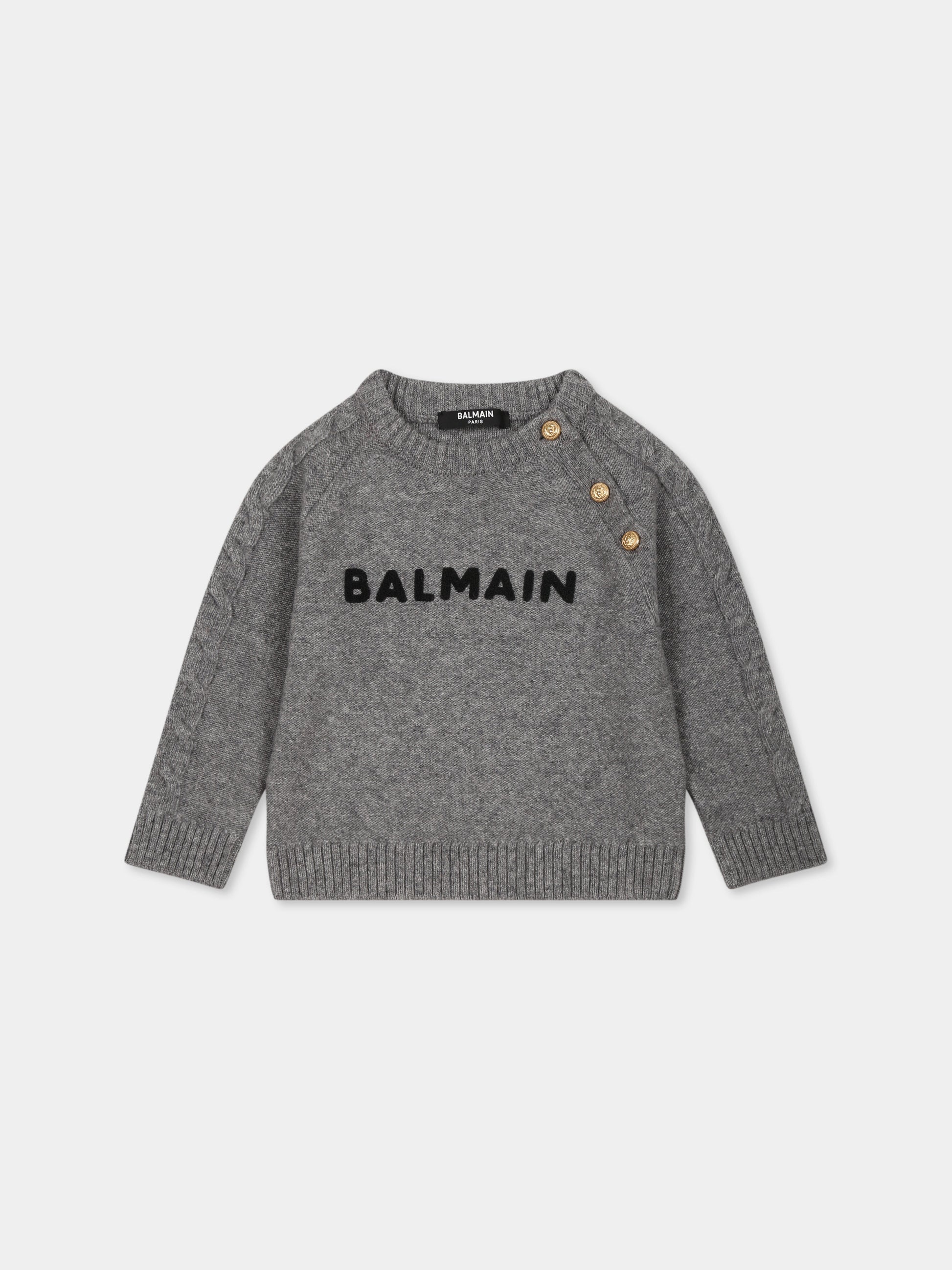 Maglione grigio per neonati con logo,Balmain Kids,BV9530 Z2418 806NE