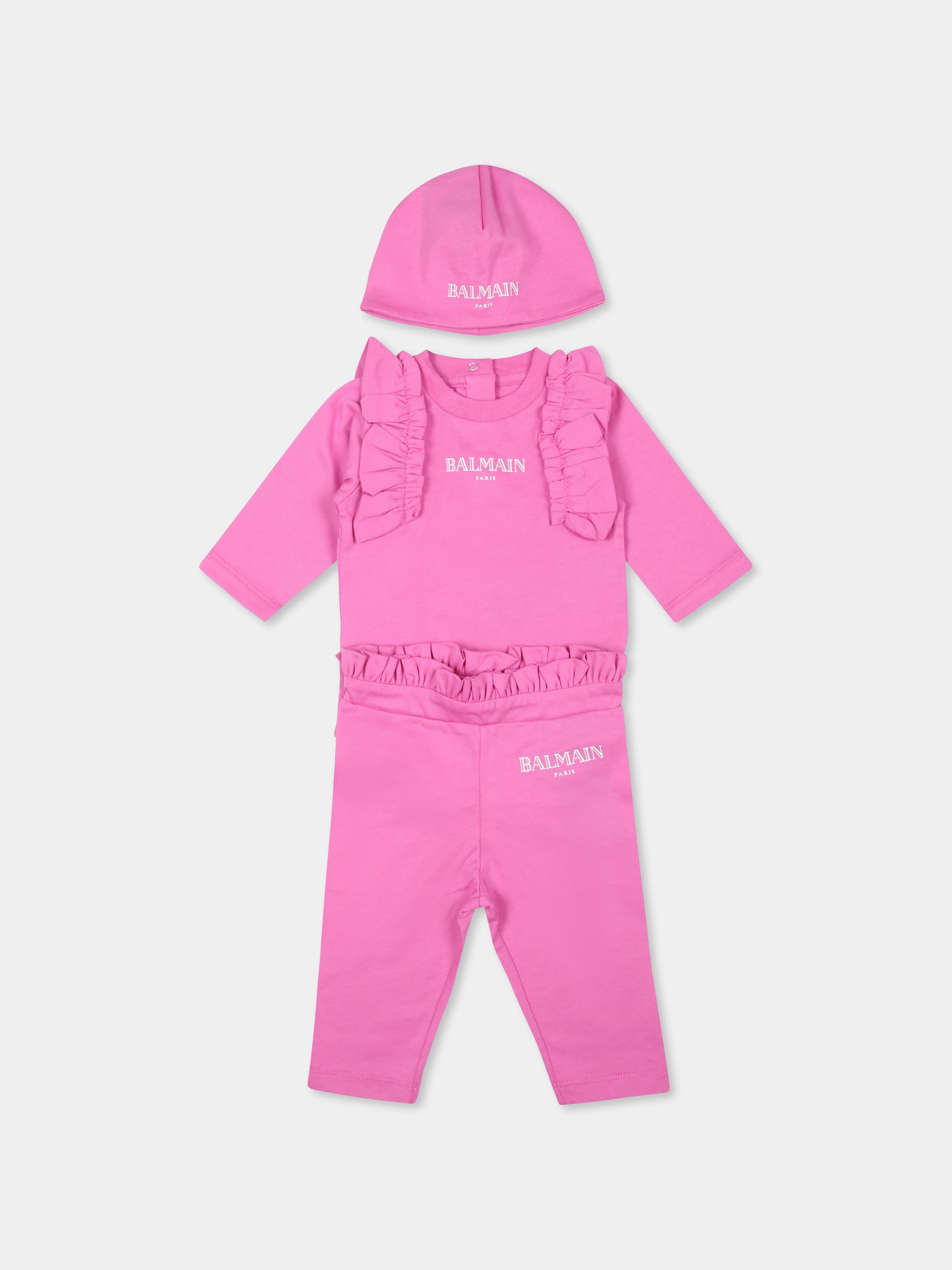 Completo nascita fucsia per neonata con logo,Balmain Kids,BVB02A Z0082 543