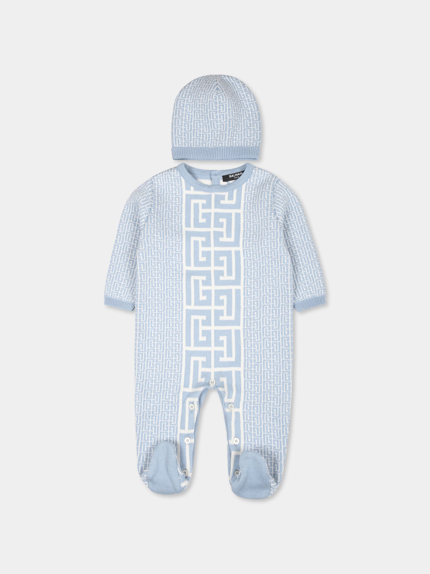 Set tutina celeste per neonato con motivo geometrico,Balmain Kids,BVB58A Z2312 102CE